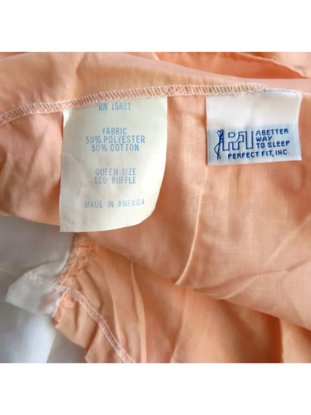 New Vintage Queen Size Peach Bed Skirt Ruffle 12